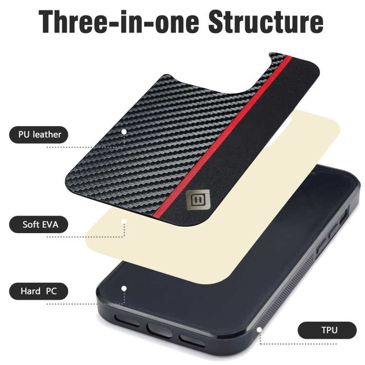 For iPhone 16 Plus LC.IMEEKE 3 in 1 Carbon Fiber Texture Shockproof Phone Case(Black)