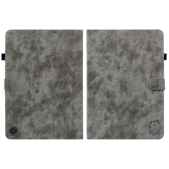 For Amazon Fire Max 11 Tiger Pattern Flip Leather Tablet Case(Grey)
