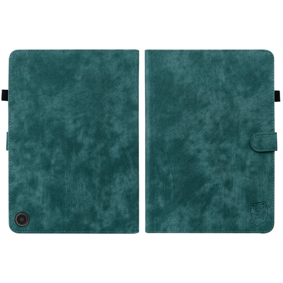 For Amazon Fire Max 11 Tiger Pattern Flip Leather Tablet Case(Dark Green)