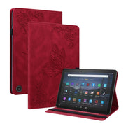 For Amazon Fire Max 11 Butterfly Flower Embossed Leather Tablet Case(Red)
