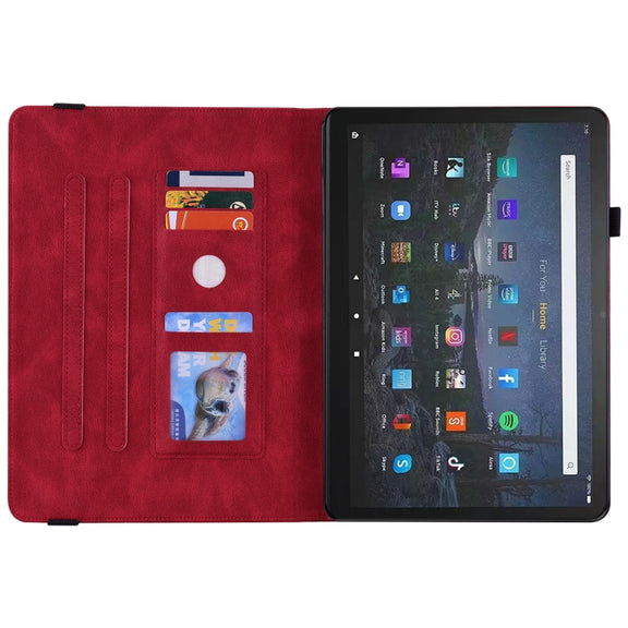 For Amazon Fire Max 11 Butterfly Flower Embossed Leather Tablet Case(Red)