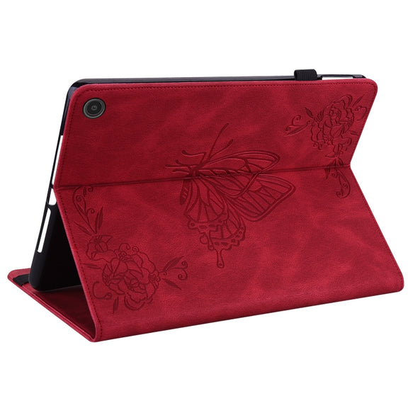 For Amazon Fire Max 11 Butterfly Flower Embossed Leather Tablet Case(Red)