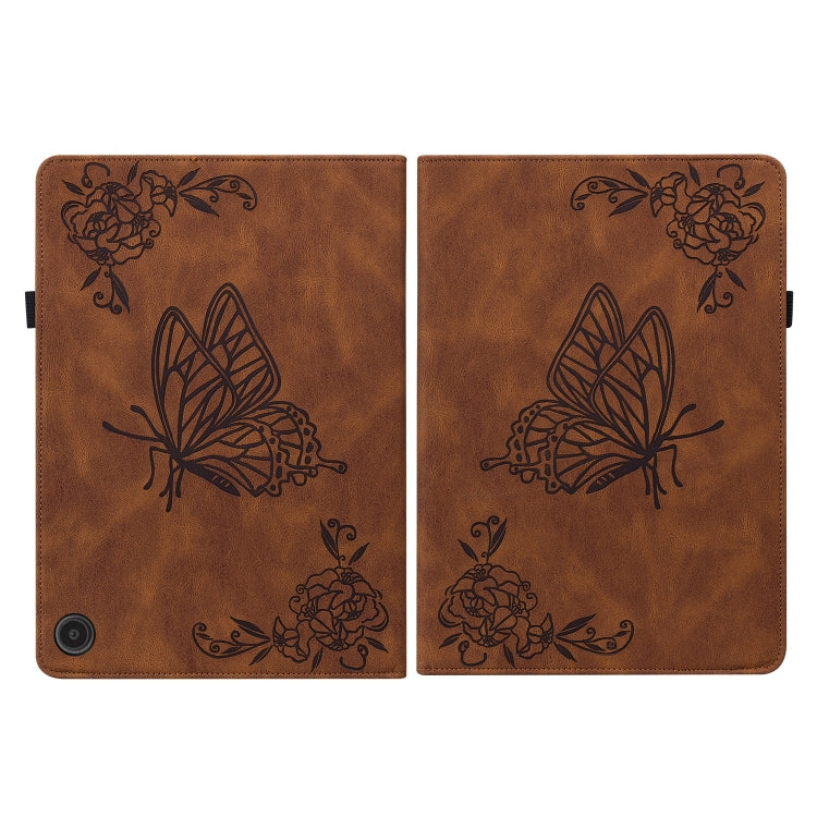 For Amazon Fire Max 11 Butterfly Flower Embossed Leather Tablet Case(Brown)