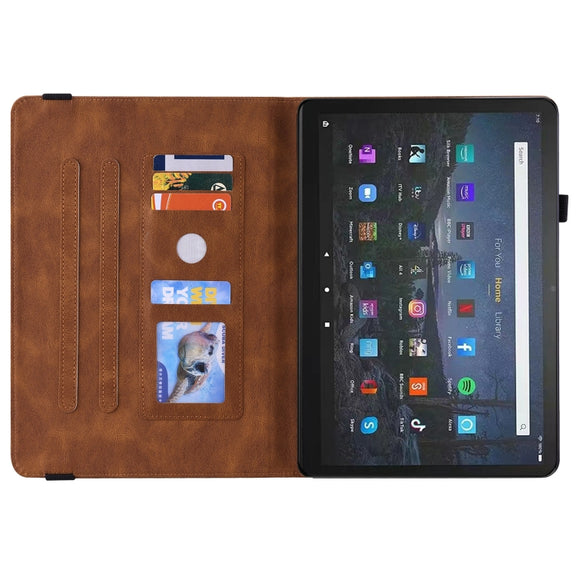 For Amazon Fire Max 11 Butterfly Flower Embossed Leather Tablet Case(Brown)