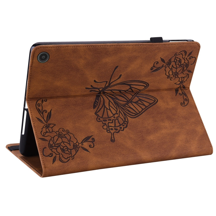 For Amazon Fire Max 11 Butterfly Flower Embossed Leather Tablet Case(Brown)