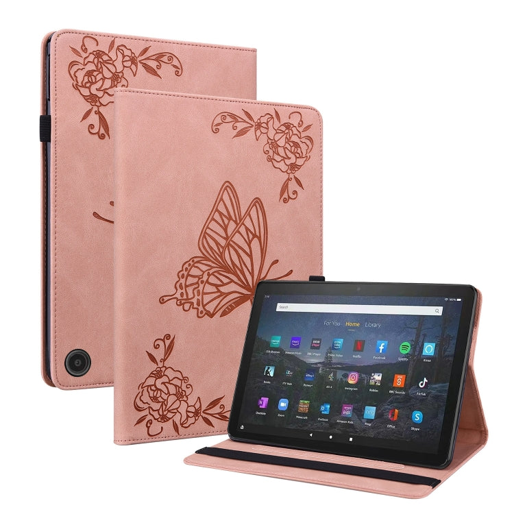 For Amazon Fire Max 11 Butterfly Flower Embossed Leather Tablet Case(Rose Gold)
