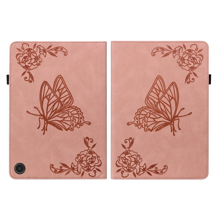 For Amazon Fire Max 11 Butterfly Flower Embossed Leather Tablet Case(Rose Gold)