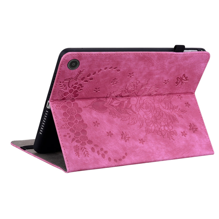 For Amazon Fire Max 11 Butterfly Rose Embossed Leather Tablet Case(Rose Red)