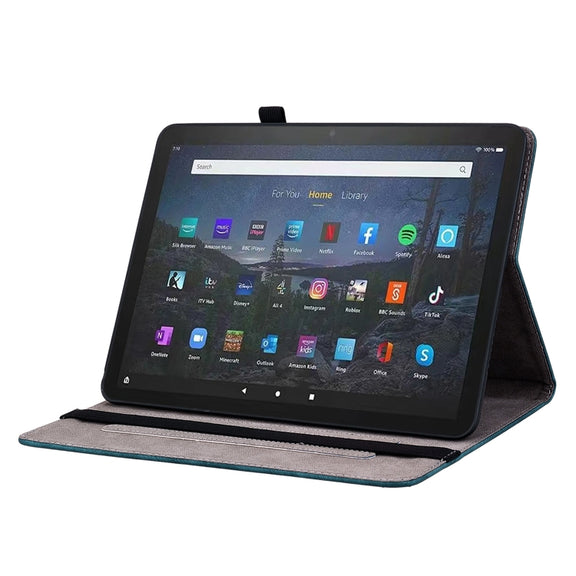For Amazon Fire Max 11 Butterfly Rose Embossed Leather Tablet Case(Dark Blue)