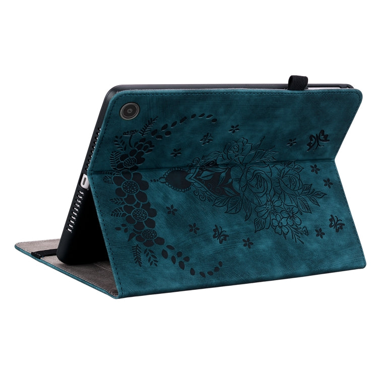 For Amazon Fire Max 11 Butterfly Rose Embossed Leather Tablet Case(Dark Blue)
