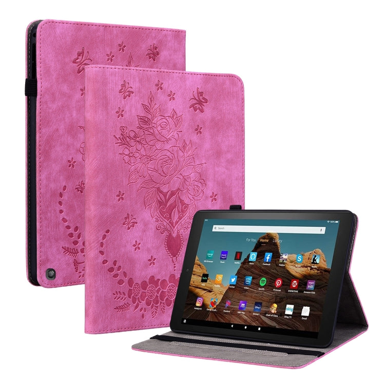 For Amazon Fire HD 10 2023 Butterfly Rose Embossed Leather Tablet Case(Rose Red)