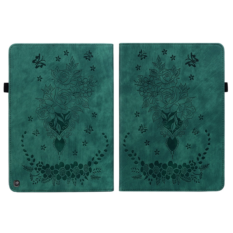 For Amazon Fire HD 10 2023 Butterfly Rose Embossed Leather Tablet Case(Green)