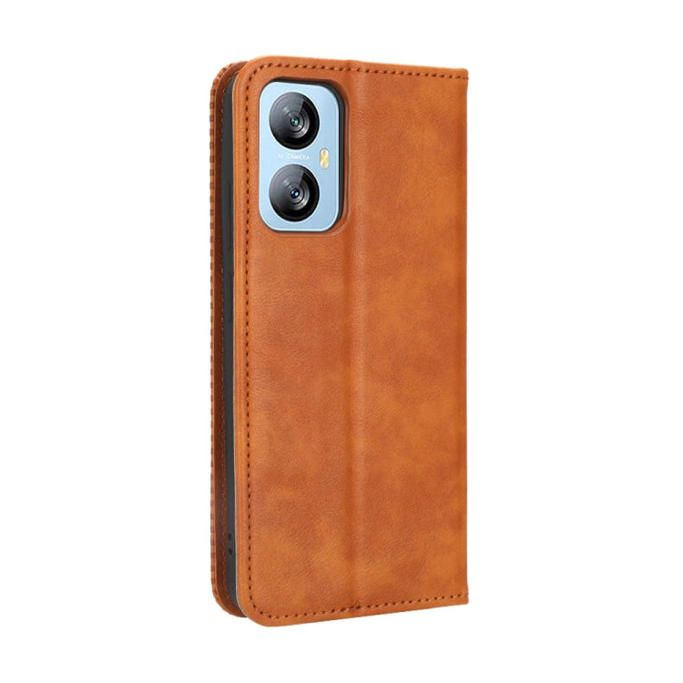 For Blackview A52 / A52 Pro Magnetic Buckle Retro Texture Leather Phone Case(Brown)
