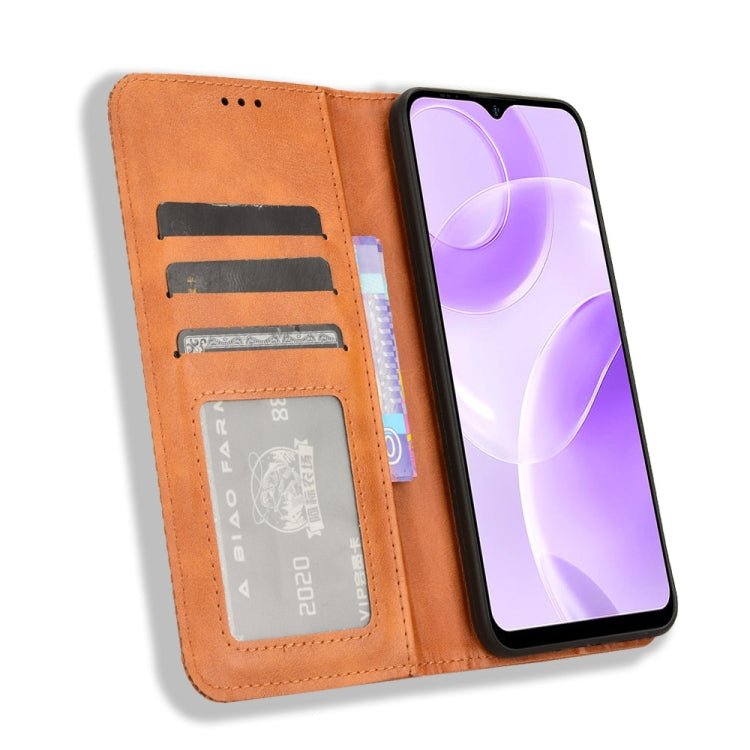For Ulefone Note 15 Magnetic Buckle Retro Texture Leather Phone Case(Brown)