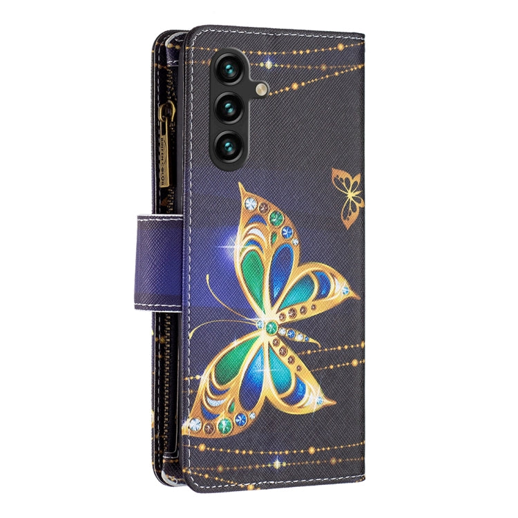 For Samsung Galaxy A55 Colored Drawing Pattern Zipper Leather Phone Case(Big Butterfly)