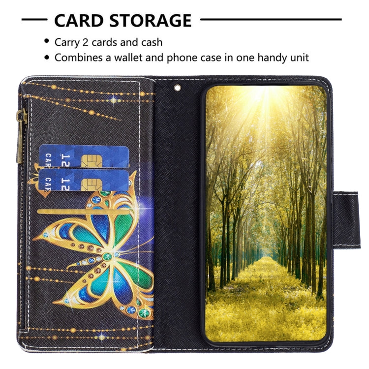 For Samsung Galaxy A55 Colored Drawing Pattern Zipper Leather Phone Case(Big Butterfly)