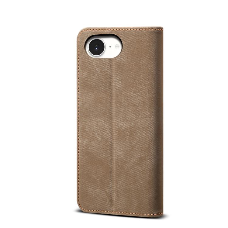 For iPhone 16e Denim Texture Casual Style Horizontal Flip Leather Case(Khaki)