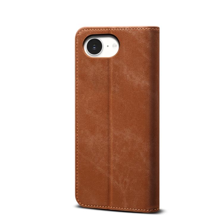 For iPhone 16e Denim Texture Casual Style Horizontal Flip Leather Case(Brown)