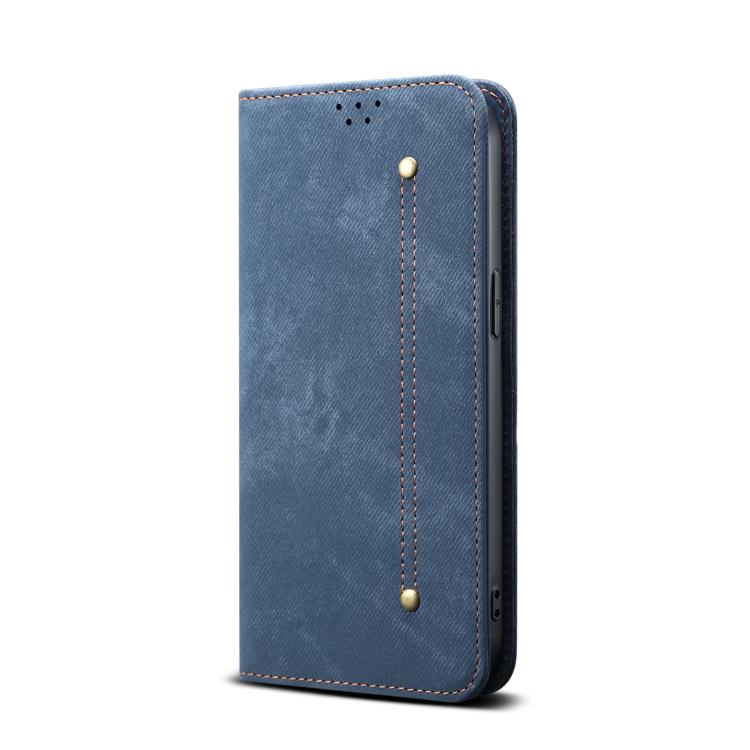 For iPhone 16e Denim Texture Casual Style Horizontal Flip Leather Case(Blue)