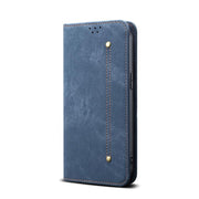 For iPhone 16e Denim Texture Casual Style Horizontal Flip Leather Case(Blue)