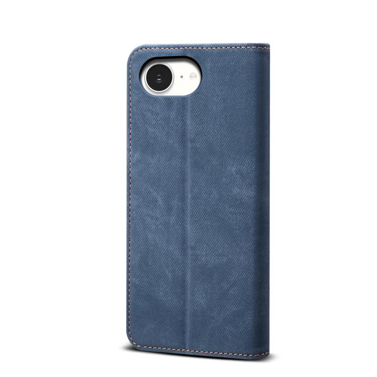 For iPhone 16e Denim Texture Casual Style Horizontal Flip Leather Case(Blue)