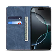 For iPhone 16e Denim Texture Casual Style Horizontal Flip Leather Case(Blue)