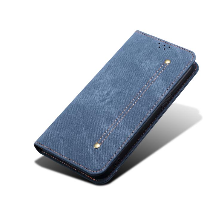 For iPhone 16e Denim Texture Casual Style Horizontal Flip Leather Case(Blue)