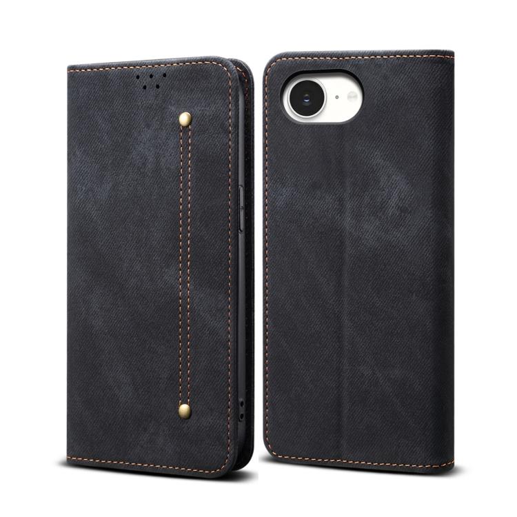 For iPhone 16e Denim Texture Casual Style Horizontal Flip Leather Case(Black)