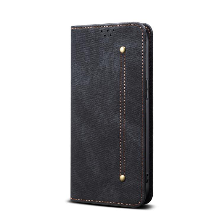 For iPhone 16e Denim Texture Casual Style Horizontal Flip Leather Case(Black)