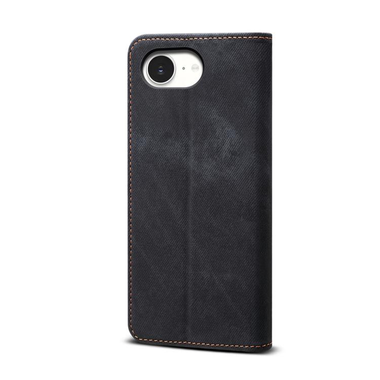 For iPhone 16e Denim Texture Casual Style Horizontal Flip Leather Case(Black)