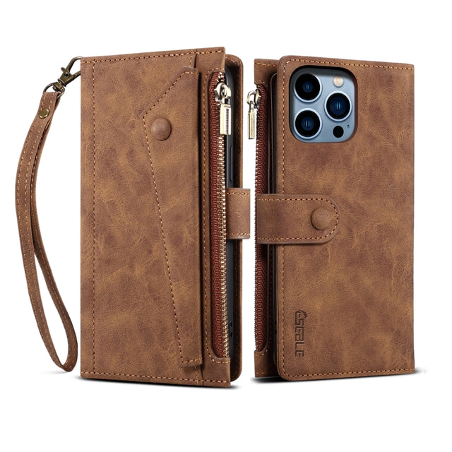 For iPhone 16 Pro ESEBLE Retro Frosted RFID Flip Leather Phone Case(Brown)
