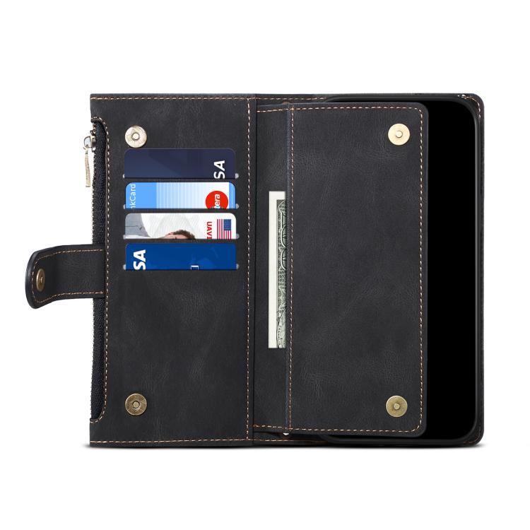 For iPhone 16e ESEBLE Retro Frosted RFID Flip Leather Phone Case(Black)