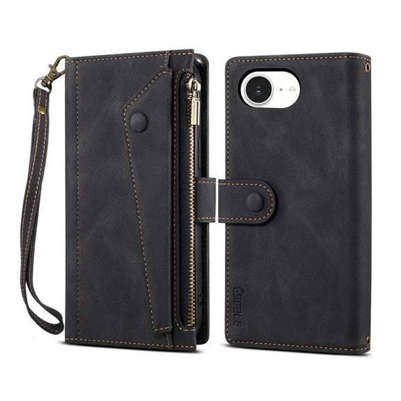 For iPhone 16e ESEBLE Retro Frosted RFID Flip Leather Phone Case(Black)