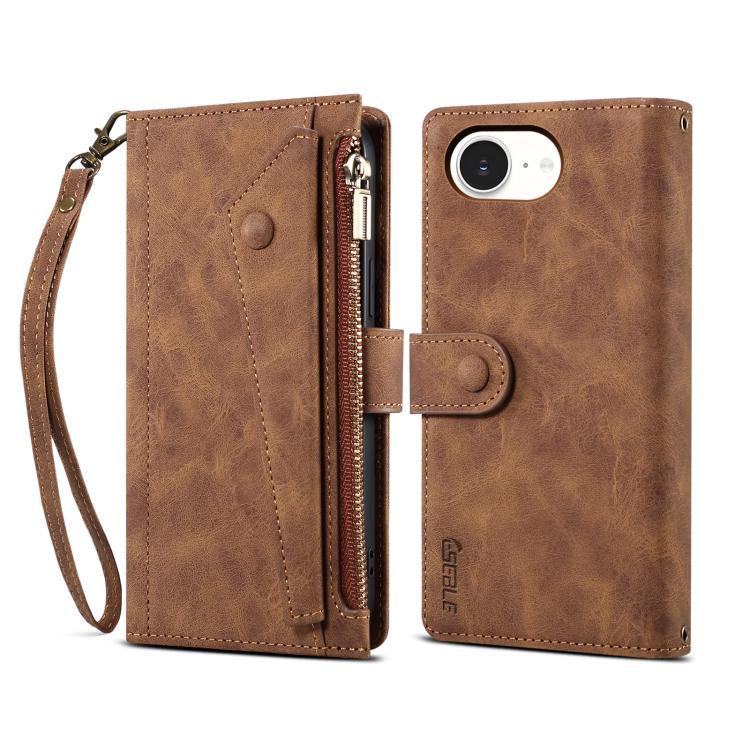For iPhone 16e ESEBLE Retro Frosted RFID Flip Leather Phone Case(Brown)