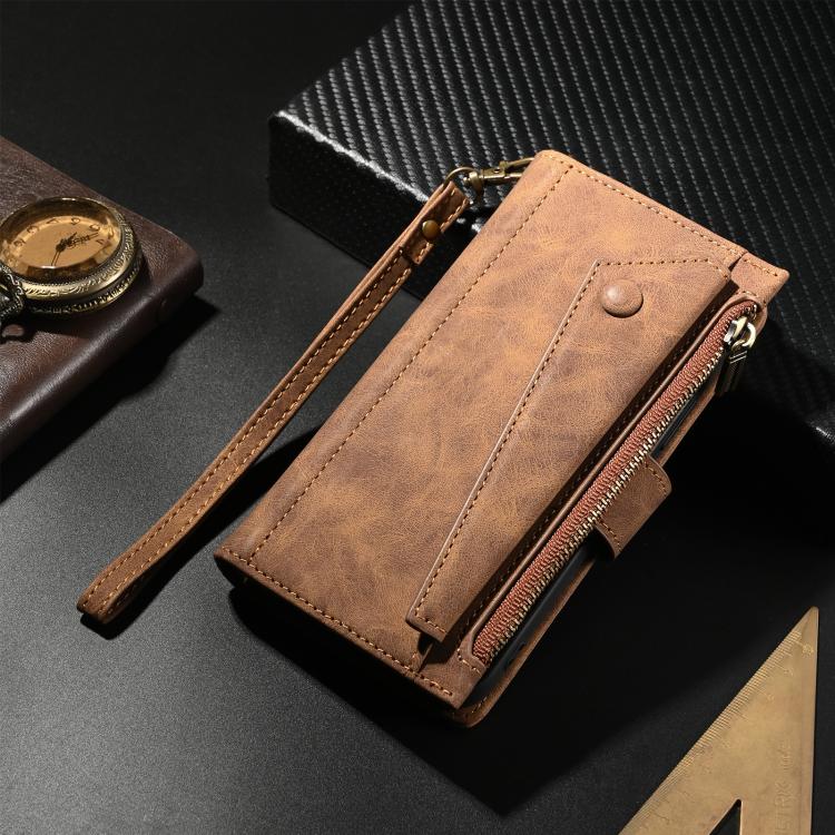 For iPhone 16e ESEBLE Retro Frosted RFID Flip Leather Phone Case(Brown)