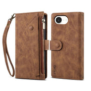 For iPhone 16e ESEBLE Retro Frosted RFID Flip Leather Phone Case(Brown)