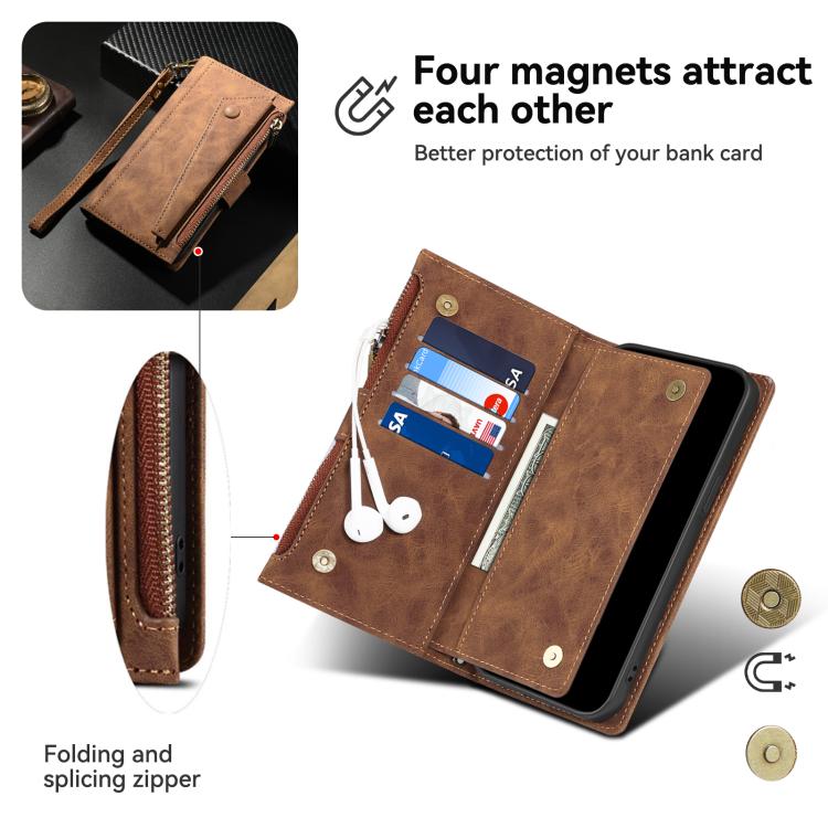 For iPhone 16e ESEBLE Retro Frosted RFID Flip Leather Phone Case(Brown)