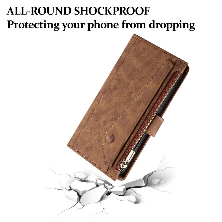 For iPhone 16e ESEBLE Retro Frosted RFID Flip Leather Phone Case(Brown)