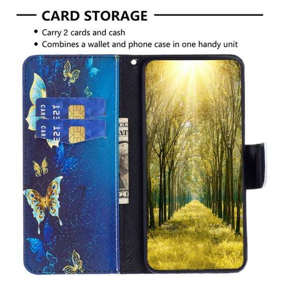 For Samsung Galaxy A25 5G Colored Drawing Pattern Leather Phone Case(Gold Butterfly)