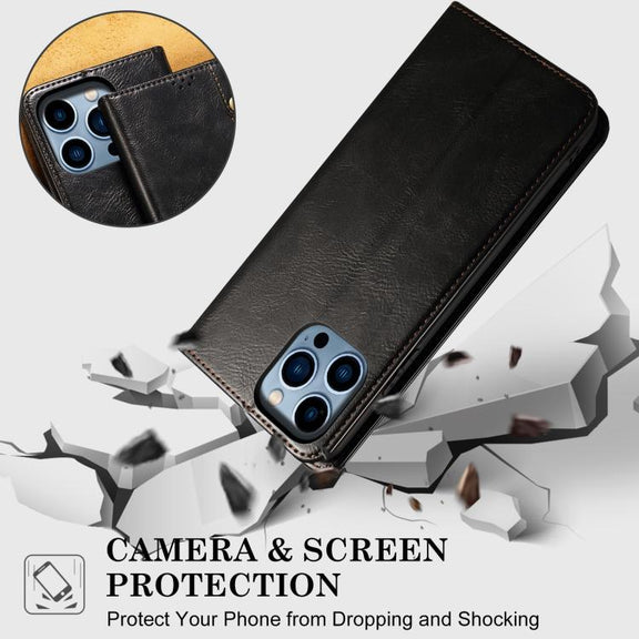 For iPhone 16e Oil Wax Crazy Horse Texture Leather Phone Case(Black)