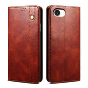 For iPhone 16e Oil Wax Crazy Horse Texture Leather Phone Case(Brown)