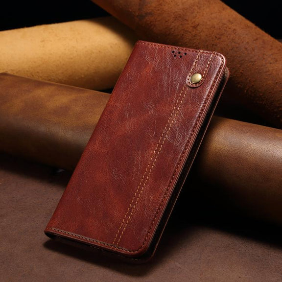 For iPhone 16e Oil Wax Crazy Horse Texture Leather Phone Case(Brown)