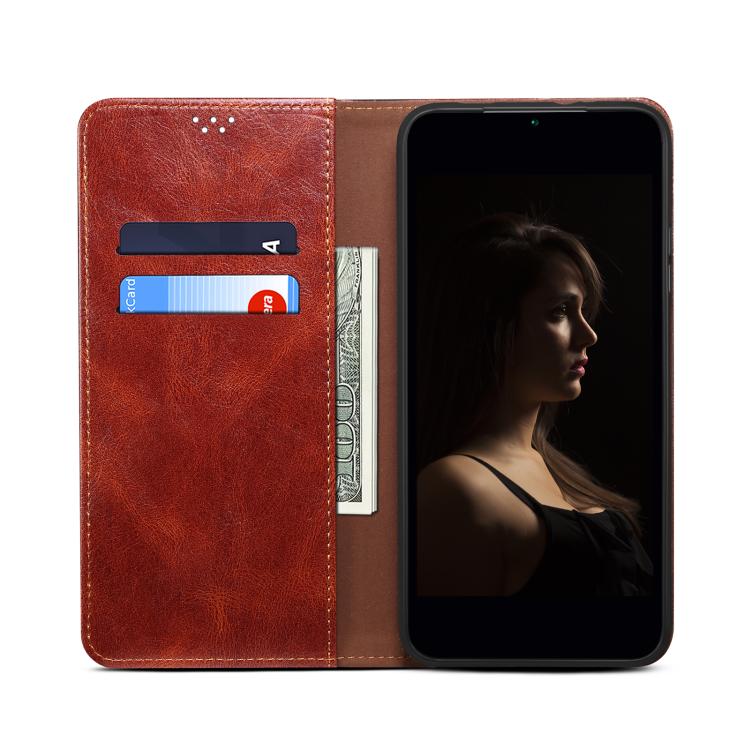 For iPhone 16e Oil Wax Crazy Horse Texture Leather Phone Case(Brown)