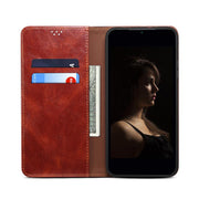 For iPhone 16e Oil Wax Crazy Horse Texture Leather Phone Case(Brown)