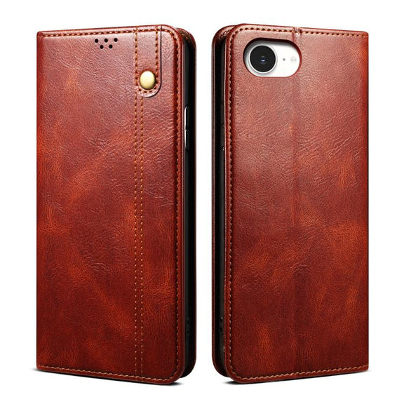 For iPhone 16e Oil Wax Crazy Horse Texture Leather Phone Case(Brown)