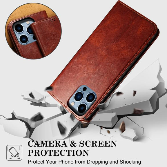 For iPhone 16e Oil Wax Crazy Horse Texture Leather Phone Case(Brown)