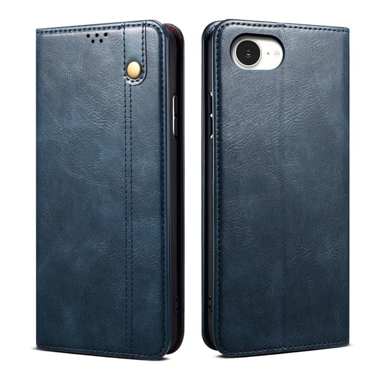 For iPhone 16e Oil Wax Crazy Horse Texture Leather Phone Case(Blue)