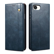 For iPhone 16e Oil Wax Crazy Horse Texture Leather Phone Case(Blue)