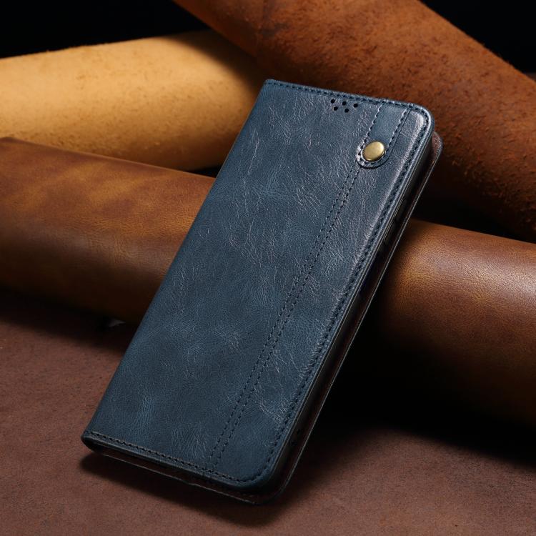 For iPhone 16e Oil Wax Crazy Horse Texture Leather Phone Case(Blue)