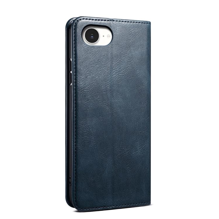 For iPhone 16e Oil Wax Crazy Horse Texture Leather Phone Case(Blue)